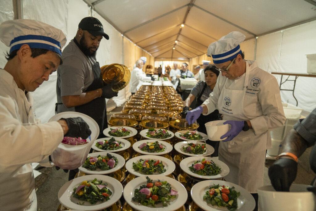 Chefs preparing salads