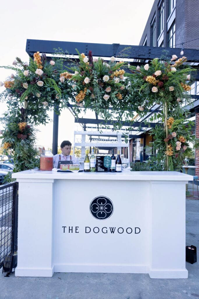 floral arch over bar